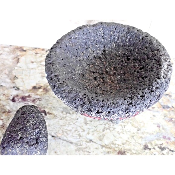Authentic MOLCAJETE Mexico Basalt Mortar & Pestle 7" dia Volcanic Lava Stone - Picture 15 of 16